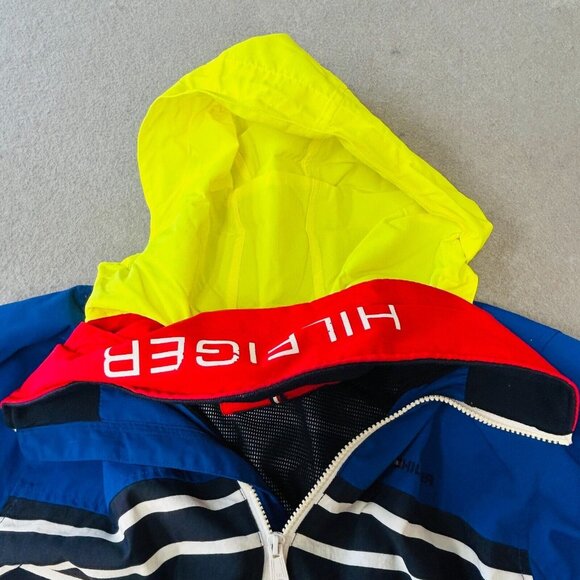 Tommy Hilfiger Nautical Striped Winbreaker Jacket Size M Blue Red Hooded Zip Up - Picture 9 of 14